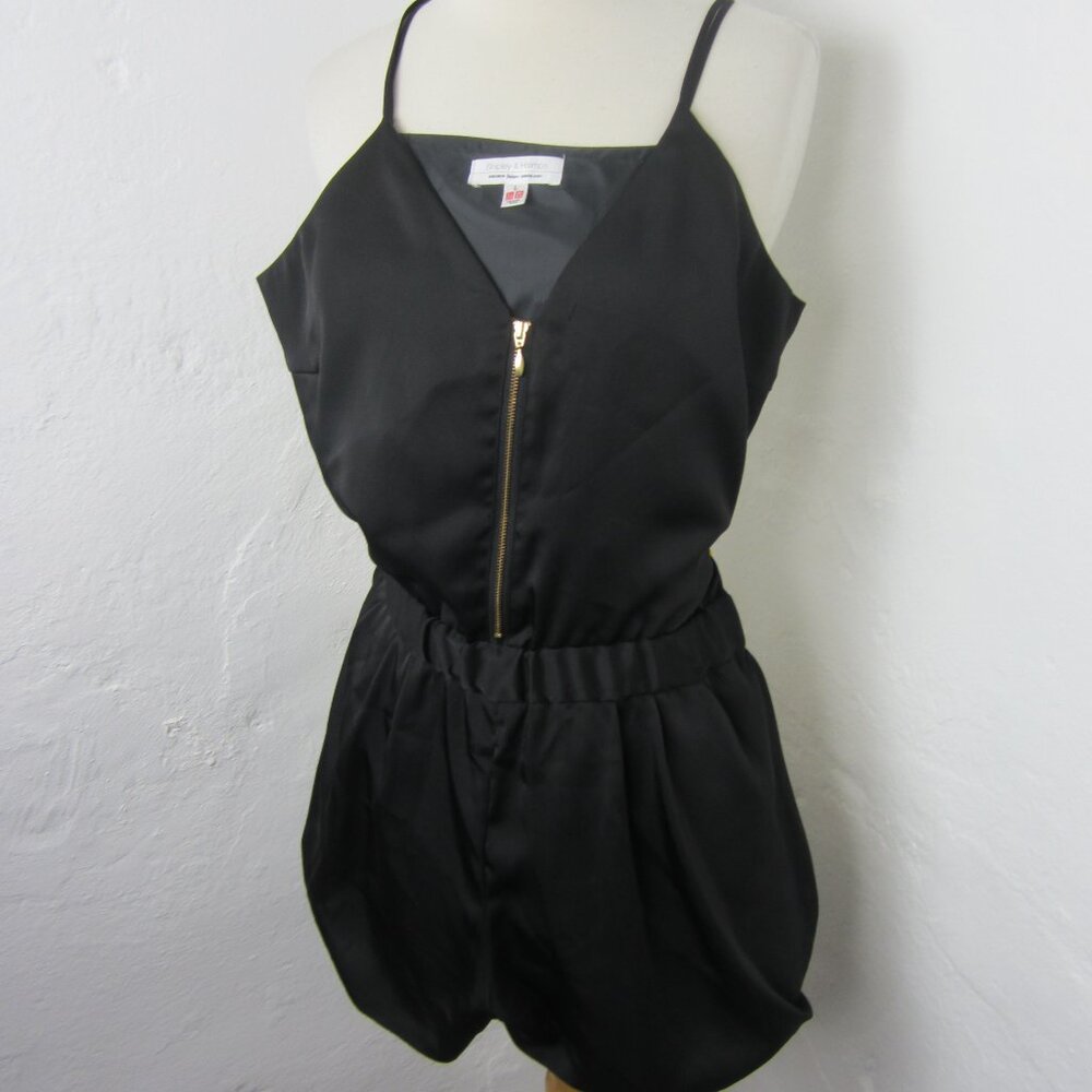 Uniqlo - Shipley & Halmos Black Satan Zip Front One Piece Shorts Romper Womens L